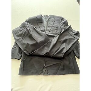 Men's Canali Wool Windowpane Black Wool Italy Designer Suit 54L